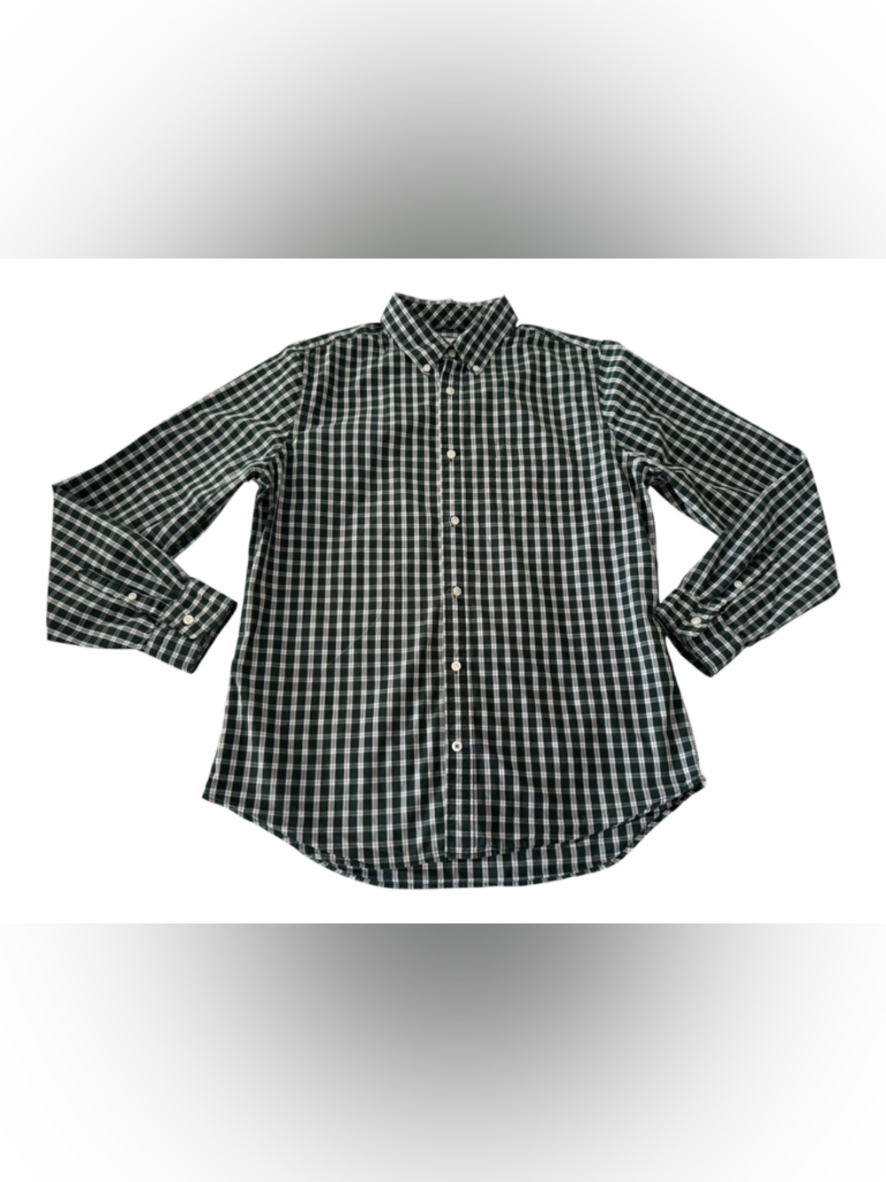 GAP Men’s Green and White Plaid Long-Sleeve Button-Down Shirt Size:L